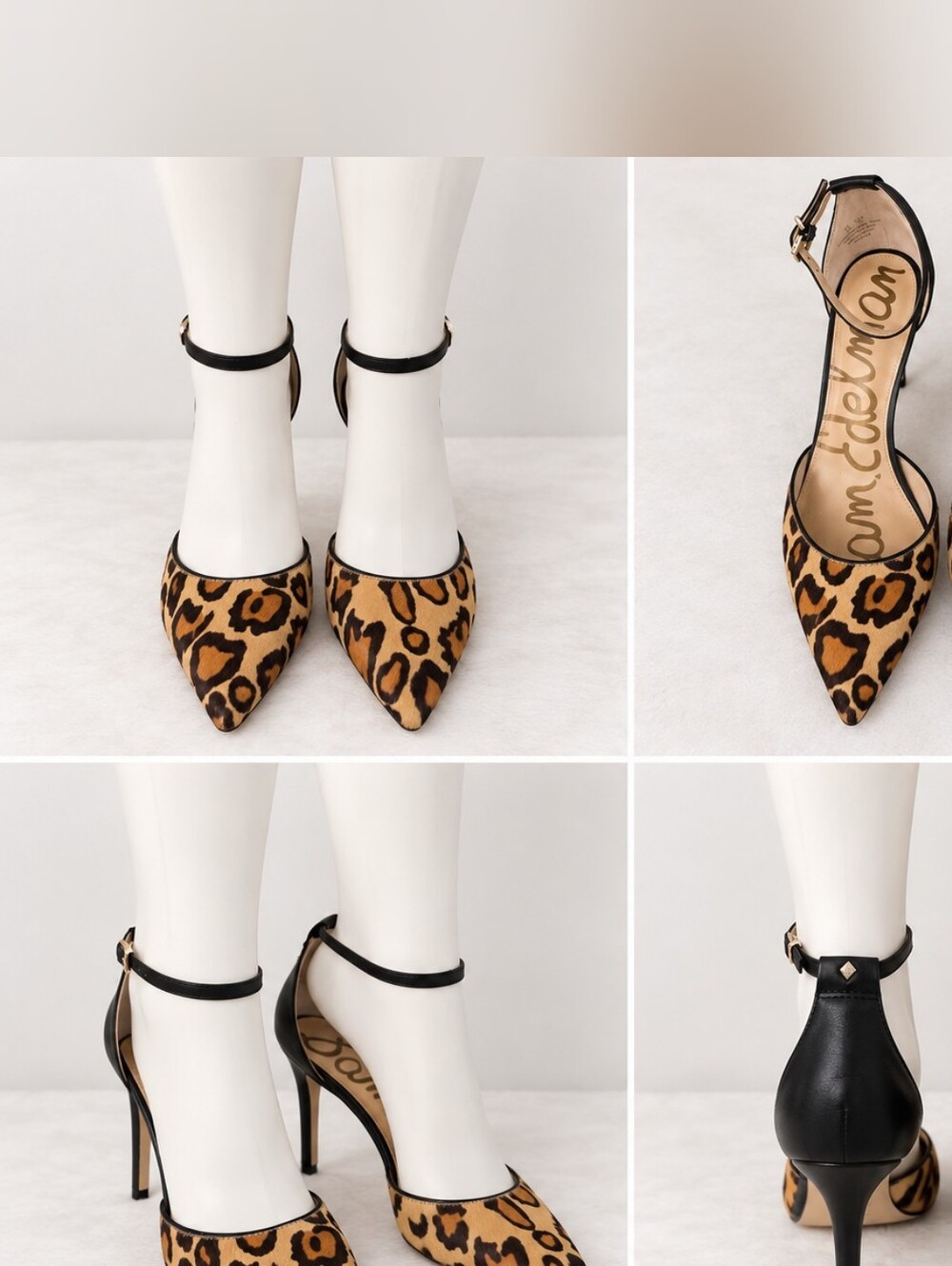 Sam Edelman Leopard Print Pointed-Toe Ankle-Strap Pumps - Black & Tan